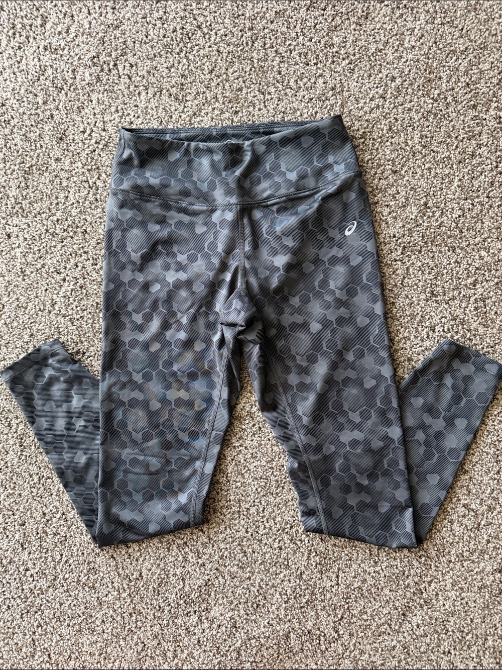 Asics Black Hexagon-Print Active Leggings -Women
